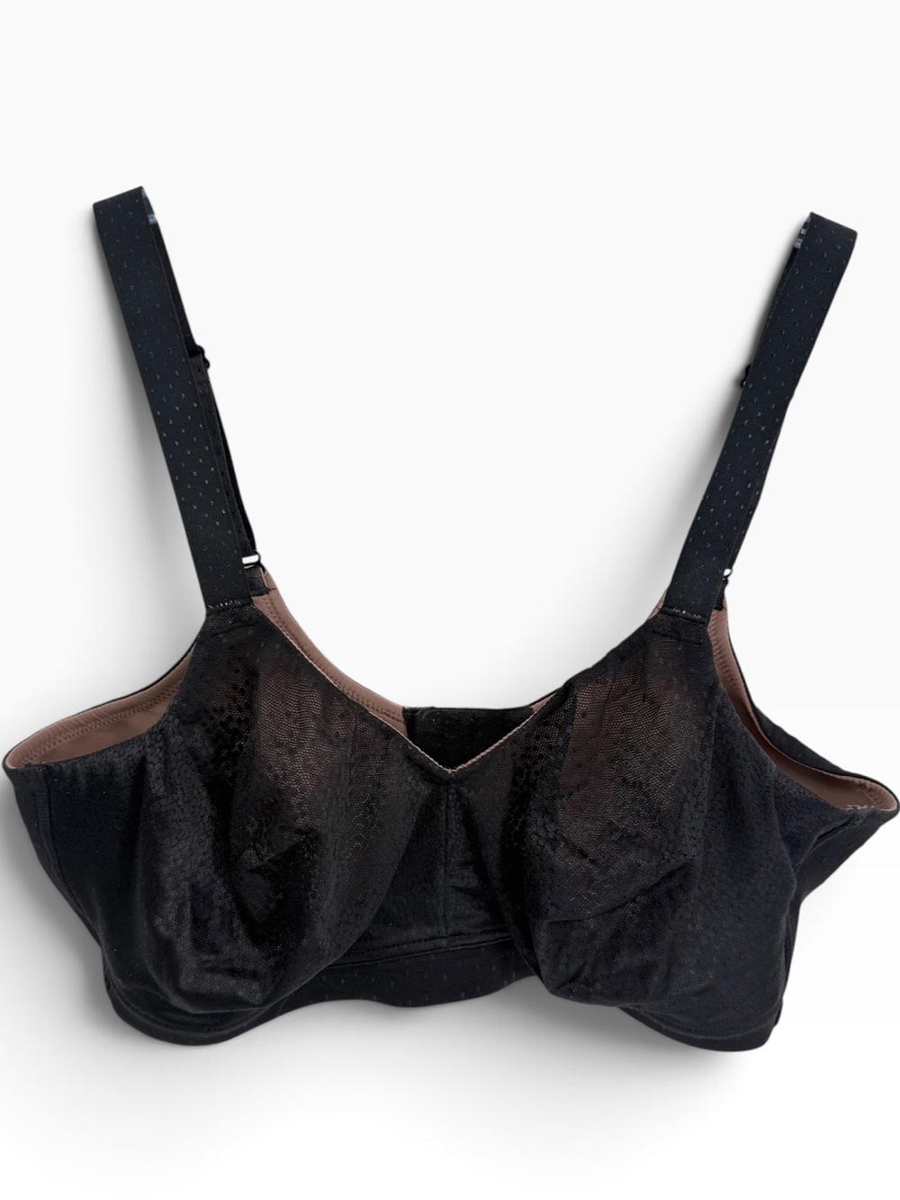 Wacoal Bra 40DD Black/tan Back Appeal Wire Free Back Closure 852303 polka Dot